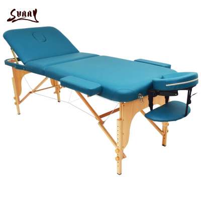 Blue folding massage bed portable massage table wood 3 section chair bed salon furniture